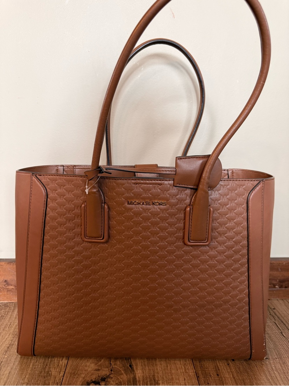 Michael Kors Cognac Textured Tote with Top Handles